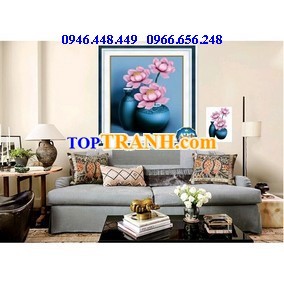 Tranh gắn đá bình hoa sen 